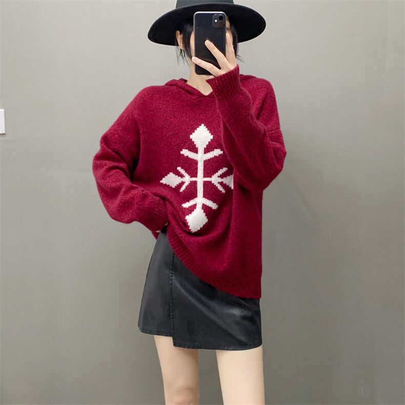 欧货秋冬康赛花纱软糯纯山羊绒衫女连帽毛衣加厚宽松慵懒针织打底，女装羊绒衫，织绒羊