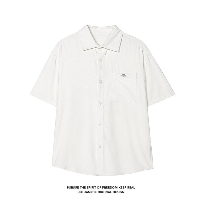 2025夏季新款港风白底大码薄款金属标短袖衬衫M-5XHC25296-P40,男装衬衫,电商A022