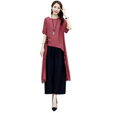 2021夏季新款简约优雅时尚气质圆领显瘦休闲舒适两件套，女装套装/套裙，香香