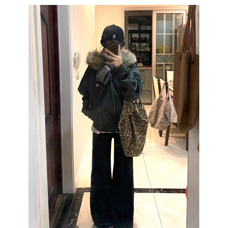 现货重磅boxy短款棉衣座山雕大毛毛领男女棉服水洗工装厚外套,男装棉衣,电商A486