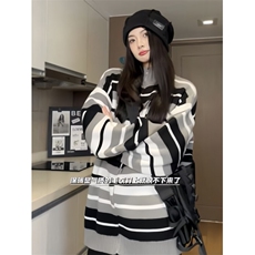美式复古彩虹撞色针织衫青春情侣潮牌宽松外套毛衣XZ301AM01P78，男装针织衫/毛衣，星座301A
