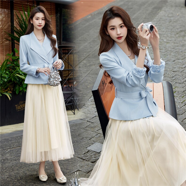 现货2026春装新款时尚气质潮流女小外套蕾丝半裙套装通用两件套，女装套装/套裙，艾贝斯