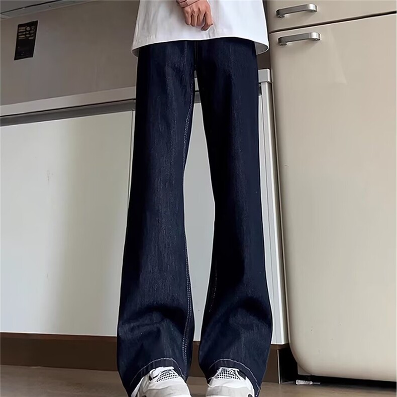 美式高街复古水洗原牛深蓝色牛仔裤直筒裤子ing宽松长裤子男XA119,男装牛仔裤,星座208-5