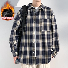 加厚银狐绒格子翻领长袖衬衫男潮流宽松衬衣C5450J加绒-特P38控68，男装衬衫，电商A001-1