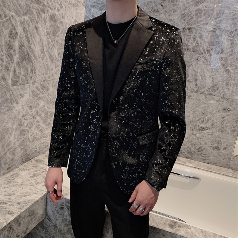 新款满天星平绒修身小西装外套男韩版网红夜店个性西服XZ022-P135，男装西服套装，电商B267