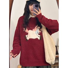红色毛衣女款秋冬慵懒风美式宽松圆领针织衫情侣毛衣MA420，男装针织衫/毛衣，星座1116A（原606A-3）