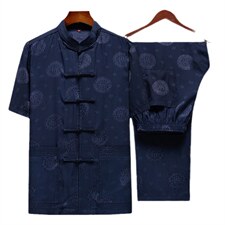 2023夏季新款唐装印花中老年男装套装宽松休闲舒适风短袖唐装，男装民族服装，电商B212（原钱塘6029）