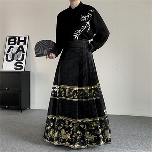 春装新中式原创织金马面裙男女2025新款黑色新中式轻风通勤明制图片
