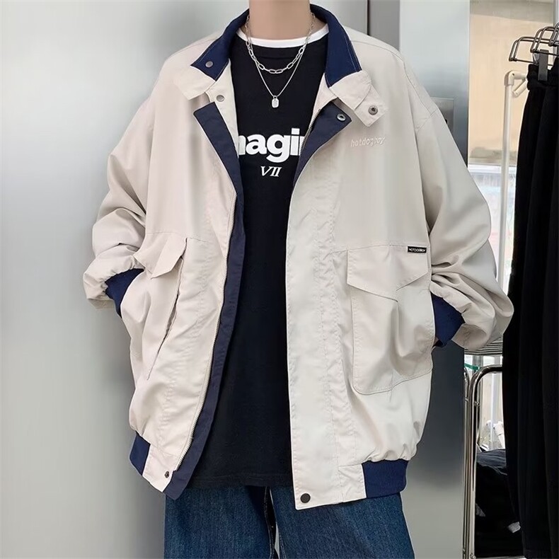 立领宽松复古纯色外套男春秋季潮牌ins情侣原宿风夹克W6241-P55,男装夹克,星座512-2