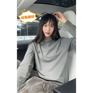 德绒半高领腊肠狗刺绣打底衫男美式大码长袖T恤T5402-特P20控38图片