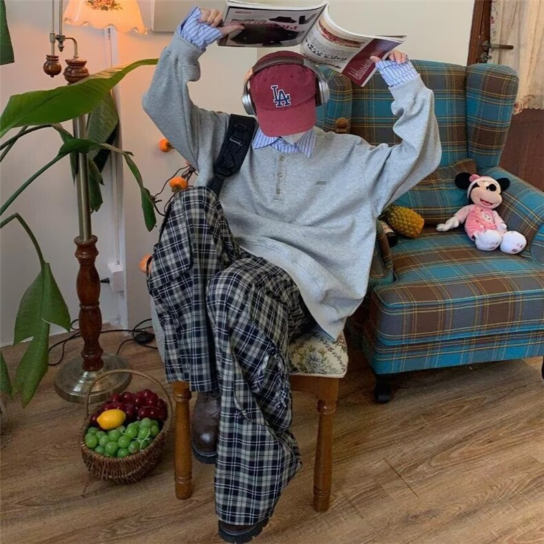 假两件撞色拼接衬衫领长袖卫衣男款宽松休闲百搭polo上衣打底体恤,男装T恤,星座1210-1