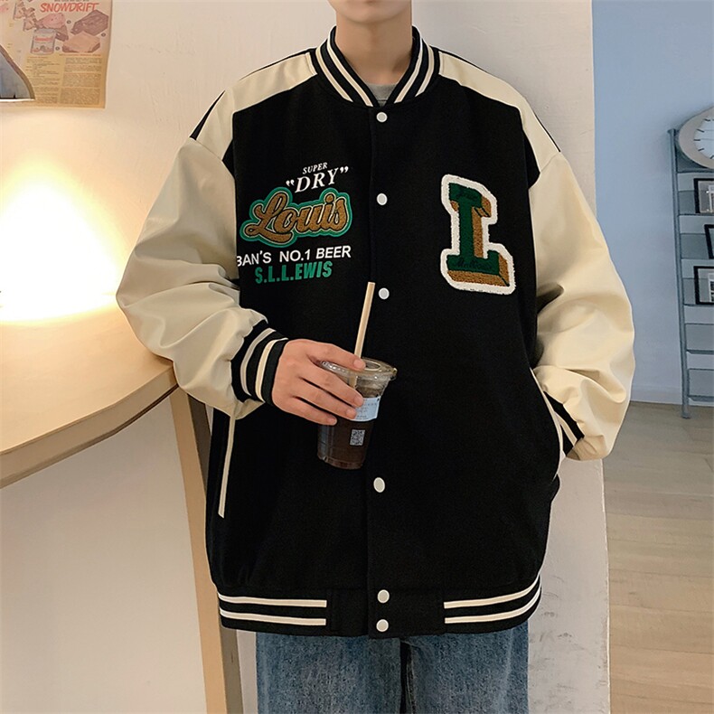 港风上衣夹克宽松落肩拼色棒球服外套JK710-P65,男装夹克,星座1204-3