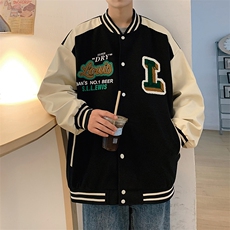 港风上衣夹克宽松落肩拼色棒球服外套JK710-P65，男装夹克，星座1204-3
