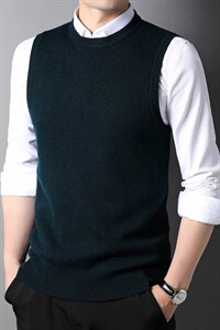 背心男士秋季圆领无袖针织衫纯羊毛上衣中年爸爸装毛衣马甲男装图片