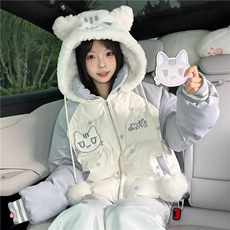 1506A/G78530/P99棉服女可爱猫咪魔术贴撞色连帽外套1，男装棉衣，星座1506A