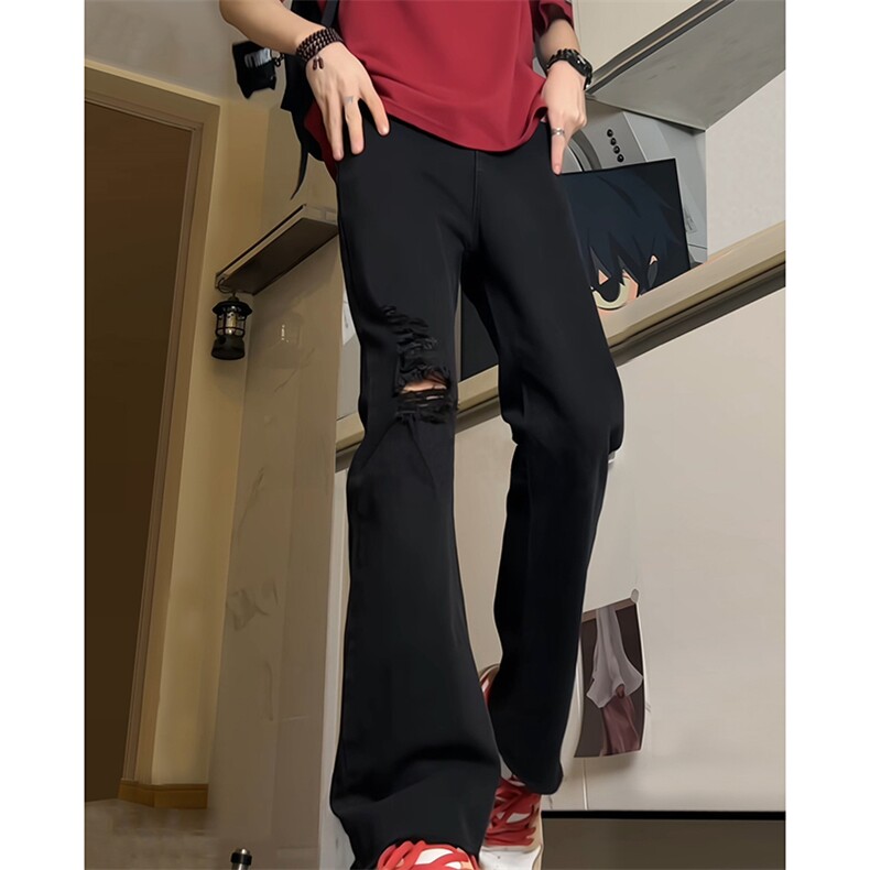 现货主推破洞弹力渐变大码直筒微喇毛边牛仔裤K860-K861-K866-P50,男装牛仔裤,星座205