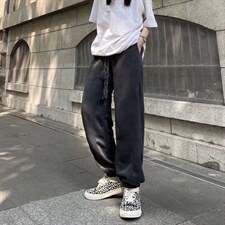 高街灰色休闲裤子男抽绳vibe风垂坠感直筒A682P32图片