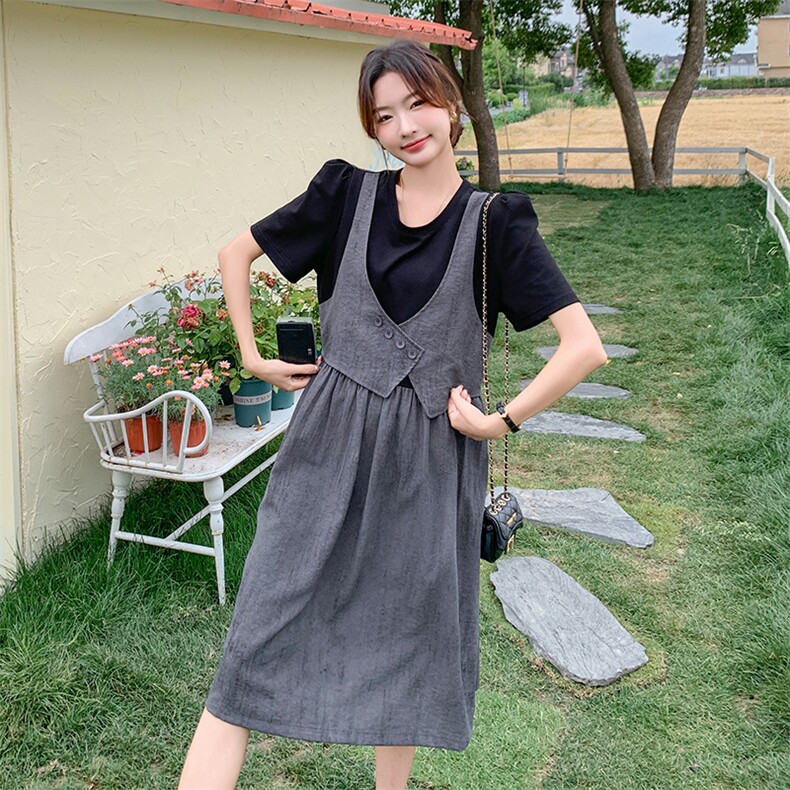 小众设计感拼接马甲裙子女夏季2025新款韩版休闲假三件连衣裙,女装连衣裙,C位