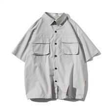 2021夏白底风潮短袖衬衫面料：100%棉C555-P35，男装衬衫，电商A001