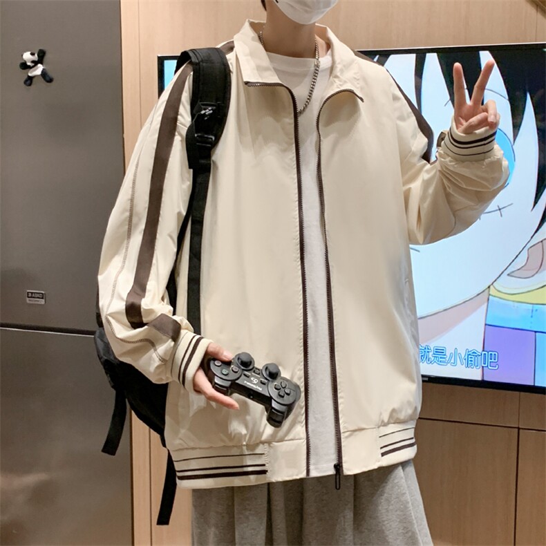 春款复古撞色拼接立领外套男潮牌宽松情侣休闲夹克衫JK077-P58,男装夹克,星座308B-1