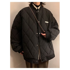 外套秋冬季菱形格绣标保暖棉衣男女ins港风情侣休闲百搭棉服潮，男装棉衣，星座506A