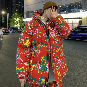 MY206东北大花连帽加厚保暖防寒棉衣外套风特色棉服情侣花衣图片