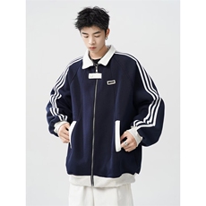 网络图现货美式复古潮牌三条杠撞色加绒加厚夹克JR6798-P50，男装夹克，星座715-7