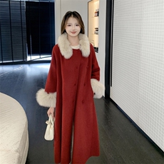 现货新款2177-P450-K669双面羊绒大衣圣诞红，女装双面呢大衣，网红馆