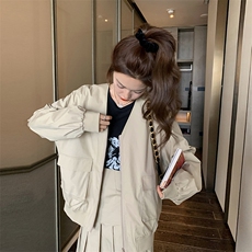 韩系chic穿搭卡其色夹克上衣套装女春秋超火好看高级感短裙两件套，女装套装/套裙，2C037