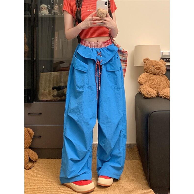 橘色美式冰丝速干双腰工装裤爵士舞尊巴街舞裤子夏季防晒降落伞裤,男装防晒衣,星座1210-1