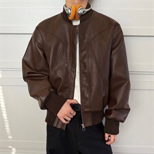 抖音得物高品质美式高街复古老钱风PU皮夹克外套男女短款机车皮衣，男装夹克，电商A486