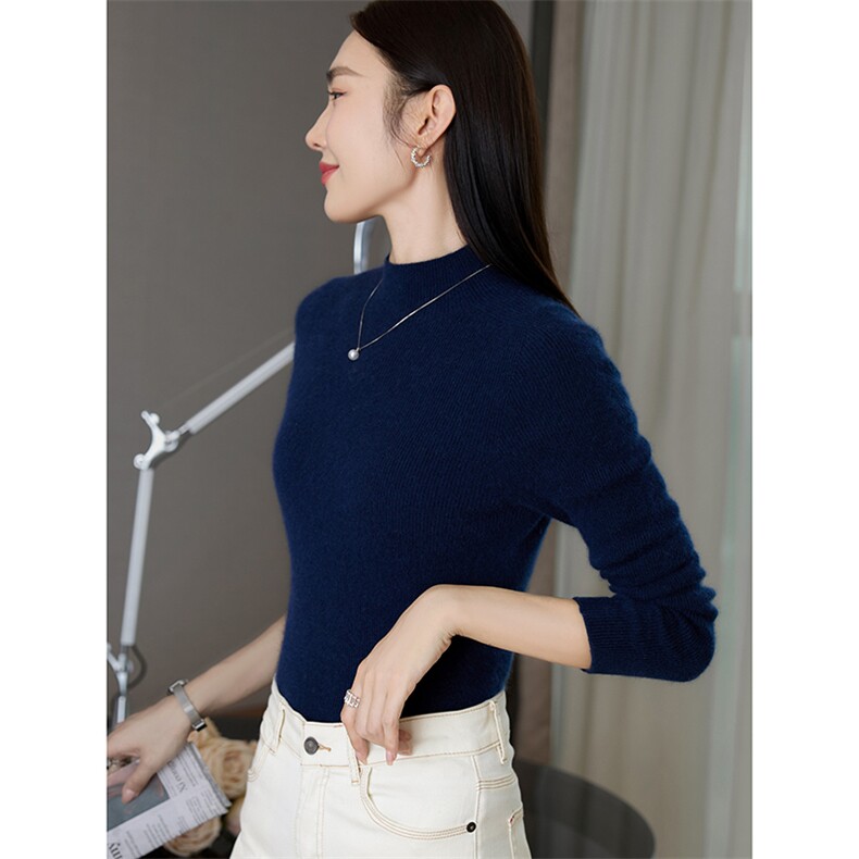 无缝半高领羊绒衫女修身百搭毛衣2025秋冬打底衫保暖灰色针织内搭，女装羊毛衫，云暖羊山羊绒