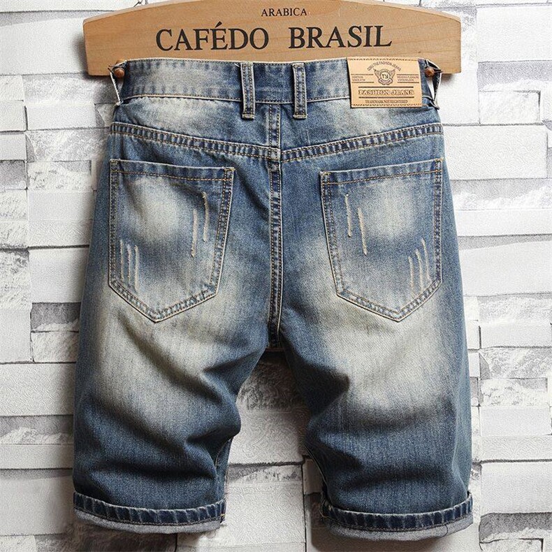 2025夏季牛仔短裤男潮牌乞丐破洞中裤五分裤宽松马裤男士裤子,男装牛仔裤,星座1106