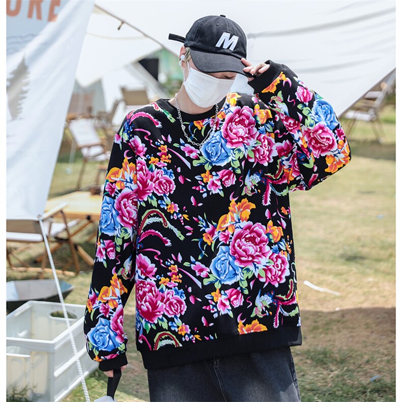 B203圆领大花卫衣大码男女新中式汉服团队表演出饭店火锅店情侣潮，男装民族服装，星座115A(原星座507）