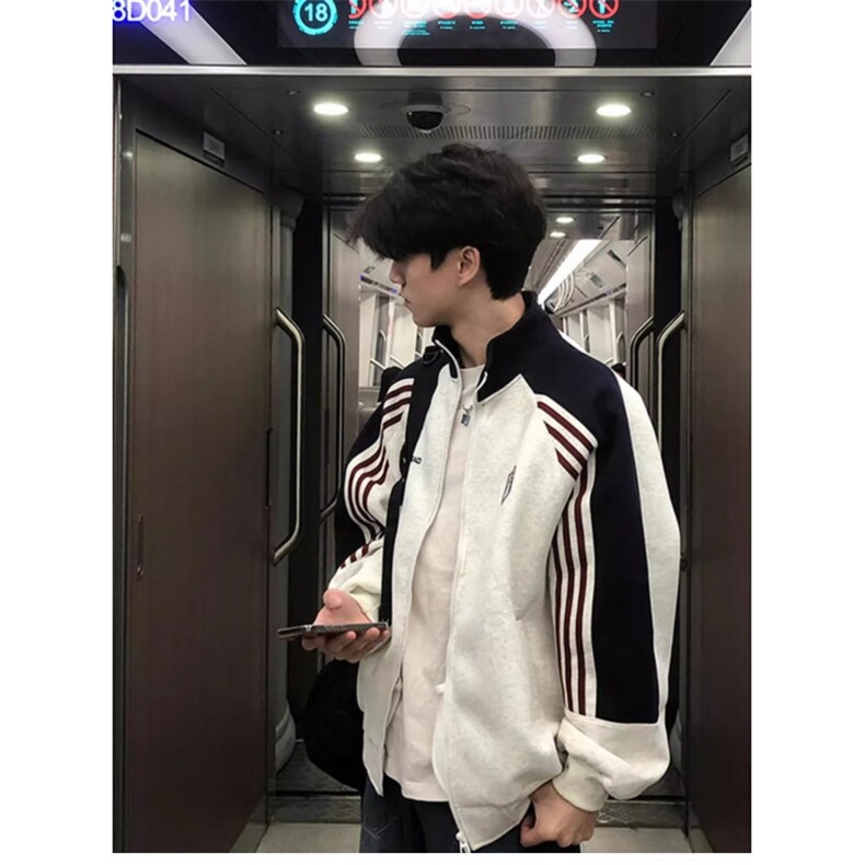 现货网图撞色拼接重磅外套男款春秋夹克潮牌立领棒球服B25-P45,男装夹克,星座910-1