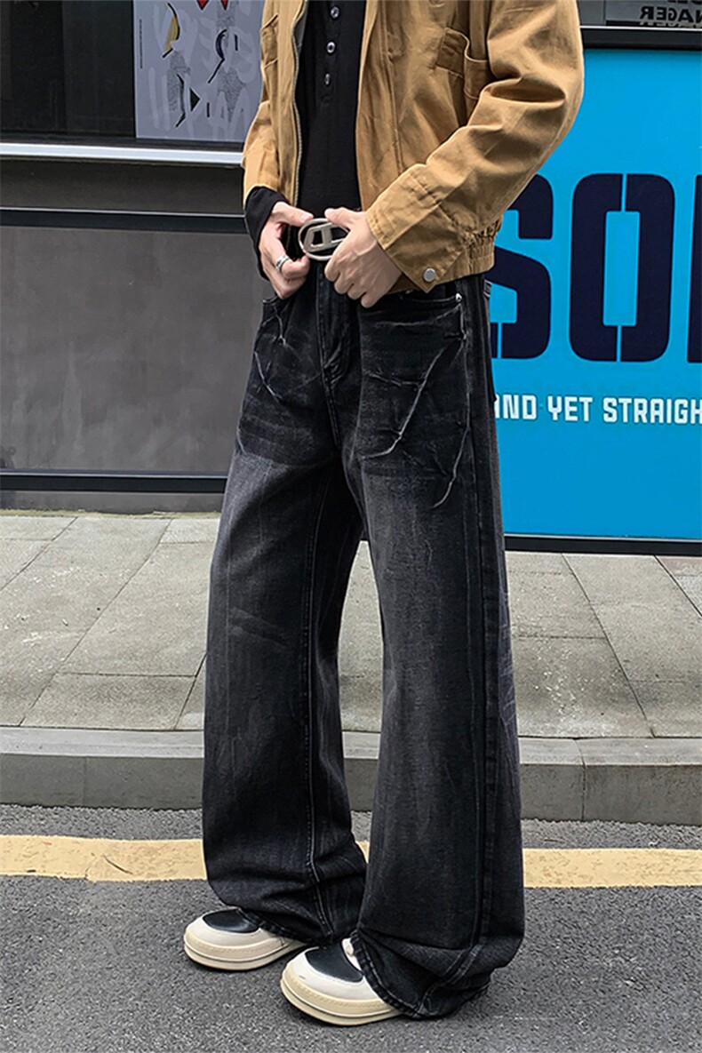 秋季美式ins高街hiphop闪电纹水洗直筒牛仔裤货号K2593P55,男装牛仔裤,电商A063