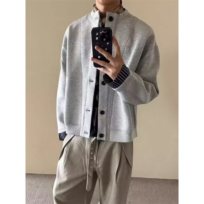 春秋绿松石纽扣棒球领夹克男高档慵懒风百搭宽松休闲外套J3113,男装夹克,星座1116A（原606A-3）