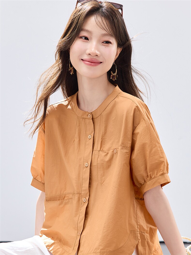 现货2026年夏季宽松型短袖透气休闲女士衬衣,女装衬衫,木子恋