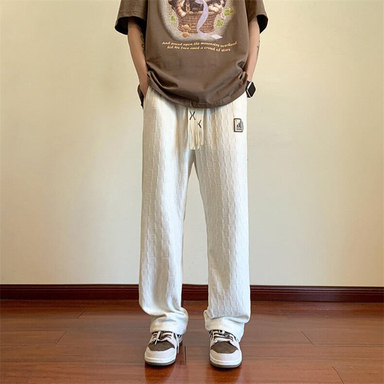 抖音大大码棋盘格休闲裤直筒拖地裤XK66285-特批38,男装休闲裤,电商A042