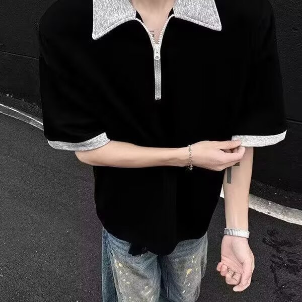 网图假两件短袖t恤男款2026夏季新款潮牌美式拼接衬衫领YY815-P32,男装T恤,电商C216