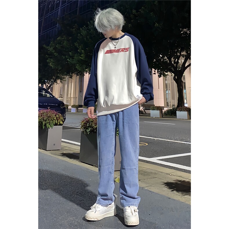 牛仔裤男秋季复古宽松直筒裤子水洗阔腿休闲长裤A080-9291-P35，男装牛仔裤，电商A080