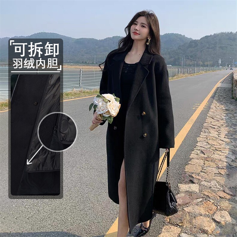 2025冬新品美拉德加厚白鸭绒可拆内胆毛呢大衣女时尚百搭呢子外套，女装毛呢外套，纪茹