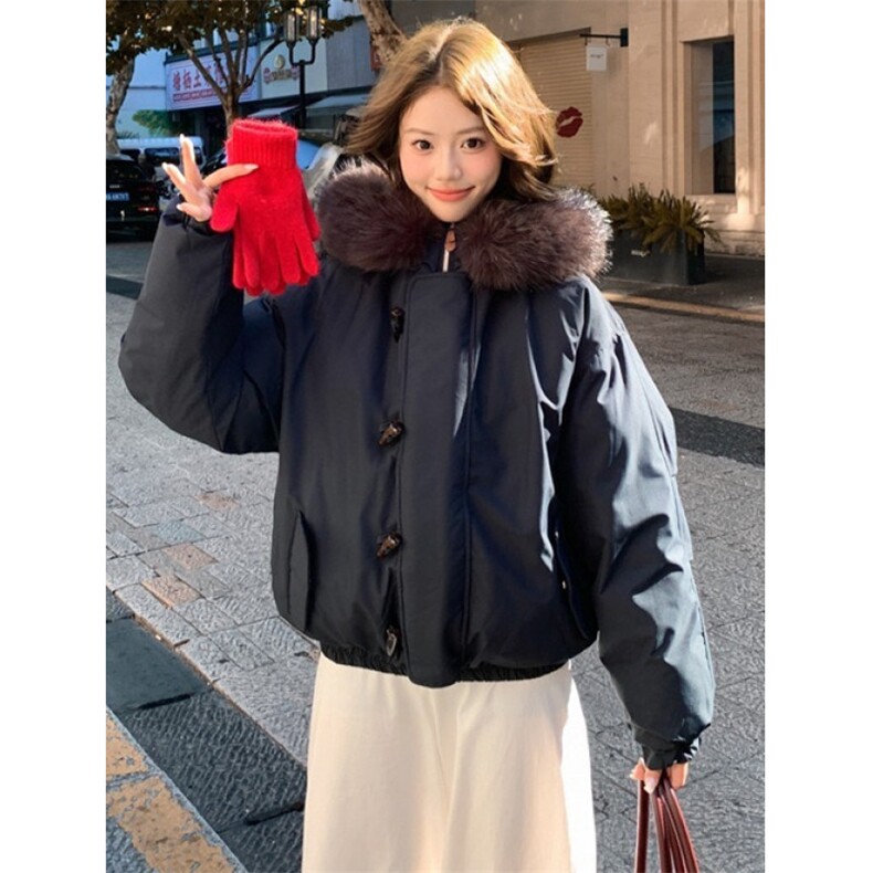 羽绒棉服女大毛领牛角扣派克服冬季新款加厚韩系棉袄外套M815,男装棉衣,星座1116A（原606A-3）
