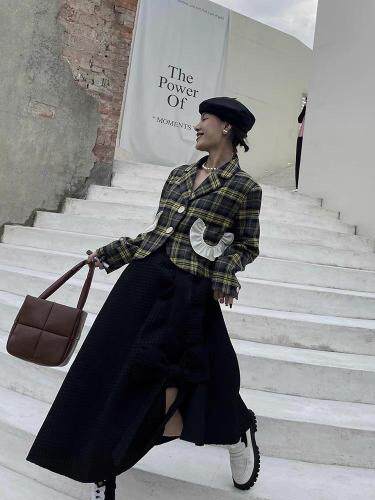 【现货】秋款格子短西装上衣，女装西装，blue face