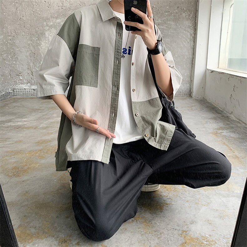 港风ins夏季潮流男士帅气短袖衬衫外套韩版慵懒风衬衣潮cs115-p35,男装衬衫,星座1008