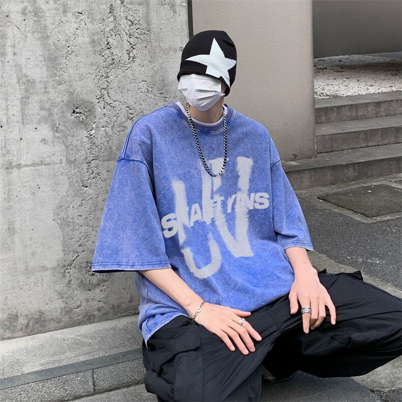 潮牌宽松短袖t恤蜡染美式复古高街水洗做旧517A-2-SX243-P38,男装T恤,星座517A-2