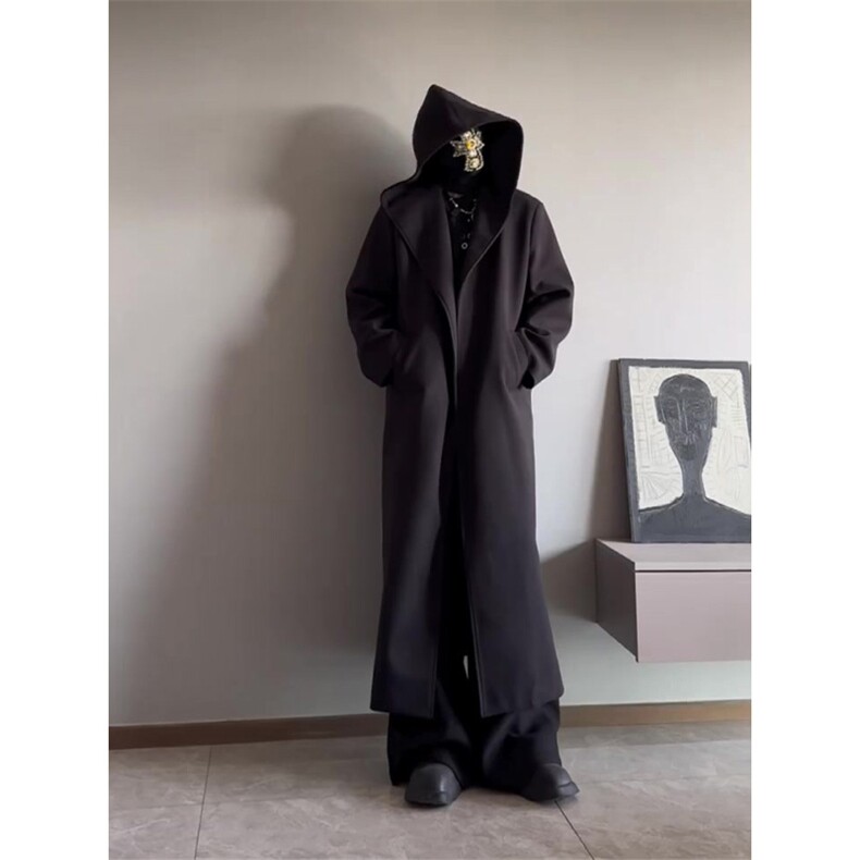 暗黑巫师帽风衣男过膝长款教父毛呢大衣披风外套Y995-P130,男装风衣,星座1004-3