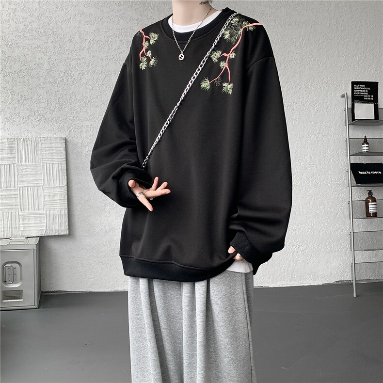8XL-M新中式圆领卫衣宽松大码风刺绣无帽上衣重磅外套WY5118P55,女装短外套,电商B238