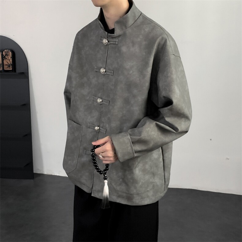 2025秋装新款风皮衣夹克外套新中式大码唐装复古2515-P128，男装皮衣，电商A057