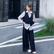 26春新款-韩式老钱风条纹马甲三件套2623-P200K328，女装套装/套裙，2B190